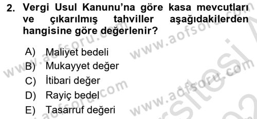 Envanter ve Bilanço Dersi Ara Sınavı Deneme Sınav Soruları 2. Soru
