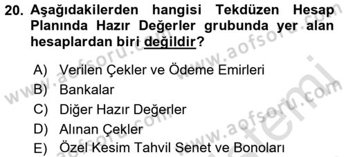 Envanter ve Bilanço Dersi Ara Sınavı Deneme Sınav Soruları 20. Soru
