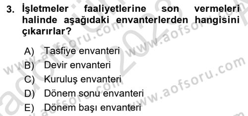 Envanter ve Bilanço Dersi 2023 - 2024 Yılı (Vize) Ara Sınav Soruları 3. Soru