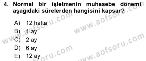 Envanter ve Bilanço Dersi Ara Sınavı Deneme Sınav Soruları 4. Soru