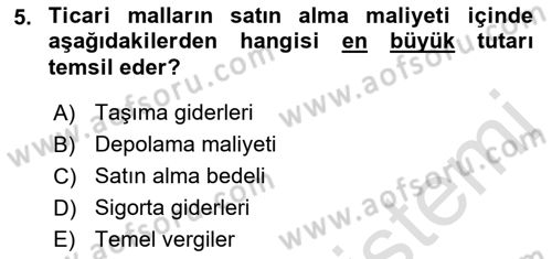 Envanter ve Bilanço Dersi 2023 - 2024 Yılı (Vize) Ara Sınav Soruları 5. Soru