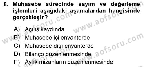 Envanter ve Bilanço Dersi 2023 - 2024 Yılı (Vize) Ara Sınav Soruları 8. Soru