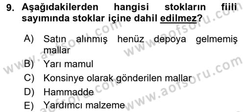 Envanter ve Bilanço Dersi Ara Sınavı Deneme Sınav Soruları 9. Soru