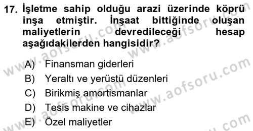 Envanter ve Bilanço Dersi 2023 - 2024 Yılı (Final) Dönem Sonu Sınavı 17. Soru