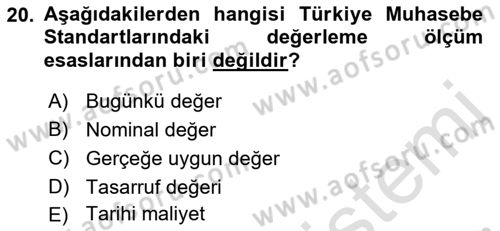 Envanter ve Bilanço Dersi 2023 - 2024 Yılı (Final) Dönem Sonu Sınavı 20. Soru