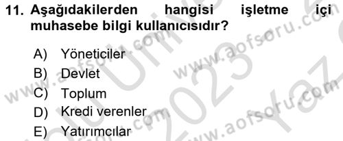 Envanter ve Bilanço Dersi 2023 - 2024 Yılı Yaz Okulu Sınav Soruları 11. Soru