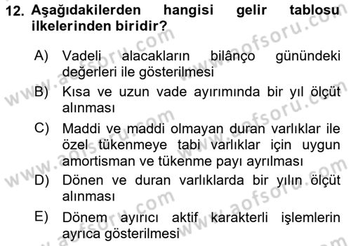 Envanter ve Bilanço Dersi 2023 - 2024 Yılı Yaz Okulu Sınav Soruları 12. Soru