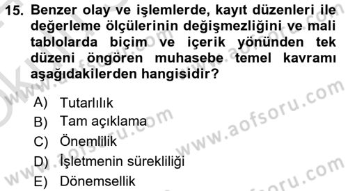 Envanter ve Bilanço Dersi 2023 - 2024 Yılı Yaz Okulu Sınav Soruları 15. Soru