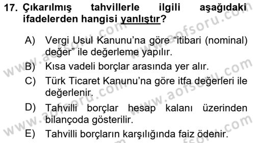 Envanter ve Bilanço Dersi 2023 - 2024 Yılı Yaz Okulu Sınav Soruları 17. Soru