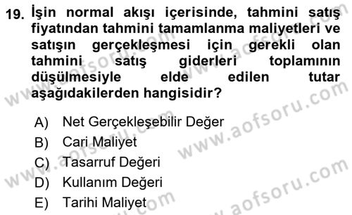 Envanter ve Bilanço Dersi 2023 - 2024 Yılı Yaz Okulu Sınav Soruları 19. Soru