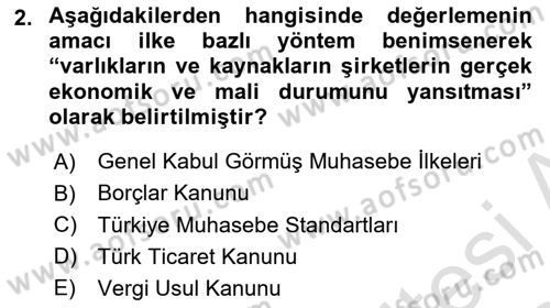 Envanter ve Bilanço Dersi 2023 - 2024 Yılı Yaz Okulu Sınav Soruları 2. Soru