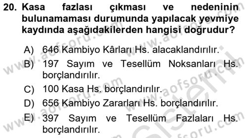 Envanter ve Bilanço Dersi 2023 - 2024 Yılı Yaz Okulu Sınav Soruları 20. Soru