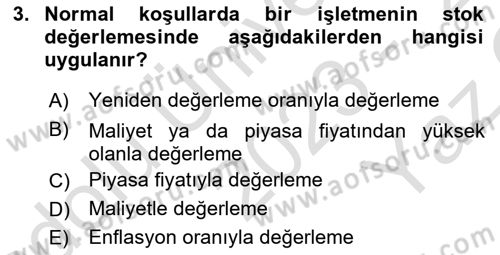 Envanter ve Bilanço Dersi 2023 - 2024 Yılı Yaz Okulu Sınav Soruları 3. Soru