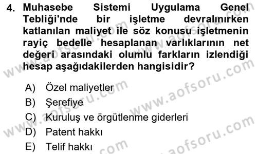 Envanter ve Bilanço Dersi 2023 - 2024 Yılı Yaz Okulu Sınav Soruları 4. Soru
