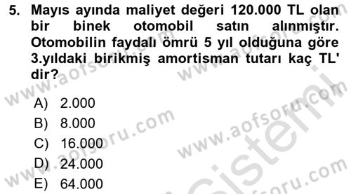Envanter ve Bilanço Dersi 2023 - 2024 Yılı Yaz Okulu Sınav Soruları 5. Soru