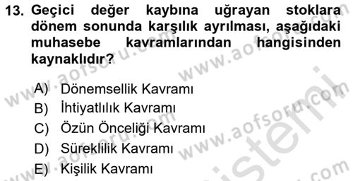 Envanter ve Bilanço Dersi 2024 - 2025 Yılı (Vize) Ara Sınav Soruları 13. Soru