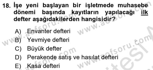 Envanter ve Bilanço Dersi 2024 - 2025 Yılı (Vize) Ara Sınav Soruları 18. Soru