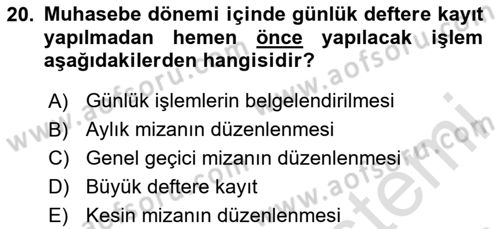 Envanter ve Bilanço Dersi Ara Sınavı Deneme Sınav Soruları 20. Soru