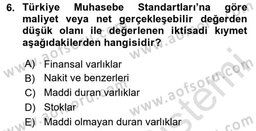 Envanter ve Bilanço Dersi Ara Sınavı Deneme Sınav Soruları 6. Soru