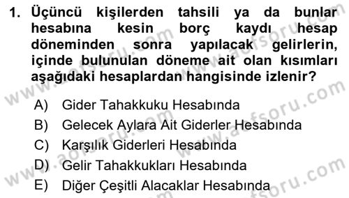 Envanter ve Bilanço Dersi 2024 - 2025 Yılı (Final) Dönem Sonu Sınav Soruları 1. Soru