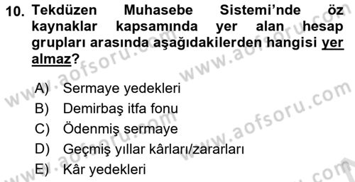 Envanter ve Bilanço Dersi 2024 - 2025 Yılı (Final) Dönem Sonu Sınav Soruları 10. Soru