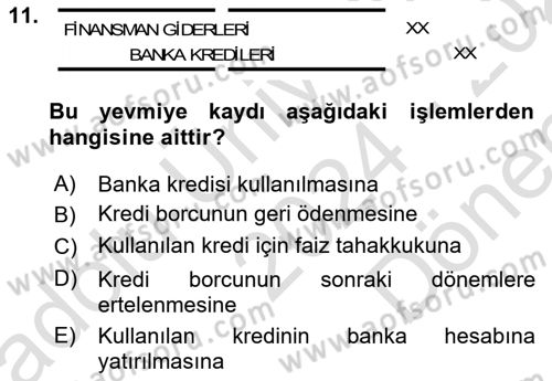 Envanter ve Bilanço Dersi 2024 - 2025 Yılı (Final) Dönem Sonu Sınav Soruları 11. Soru