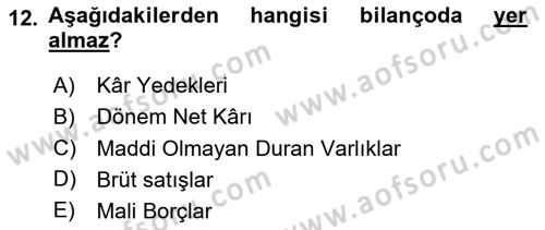 Envanter ve Bilanço Dersi 2024 - 2025 Yılı (Final) Dönem Sonu Sınav Soruları 12. Soru