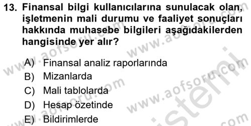 Envanter ve Bilanço Dersi 2024 - 2025 Yılı (Final) Dönem Sonu Sınav Soruları 13. Soru