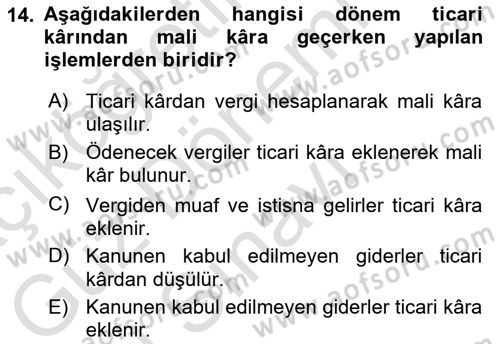 Envanter ve Bilanço Dersi 2024 - 2025 Yılı (Final) Dönem Sonu Sınav Soruları 14. Soru