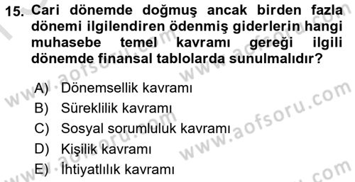 Envanter ve Bilanço Dersi 2024 - 2025 Yılı (Final) Dönem Sonu Sınav Soruları 15. Soru