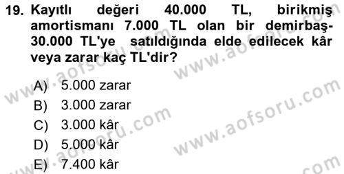 Envanter ve Bilanço Dersi 2024 - 2025 Yılı (Final) Dönem Sonu Sınav Soruları 19. Soru