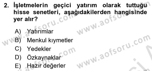 Envanter ve Bilanço Dersi 2024 - 2025 Yılı (Final) Dönem Sonu Sınav Soruları 2. Soru