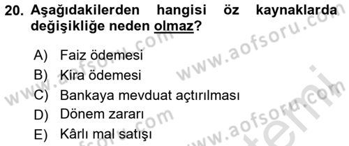 Envanter ve Bilanço Dersi 2024 - 2025 Yılı (Final) Dönem Sonu Sınav Soruları 20. Soru