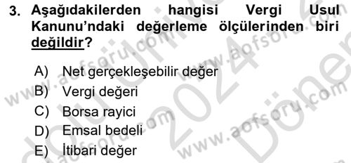 Envanter ve Bilanço Dersi 2024 - 2025 Yılı (Final) Dönem Sonu Sınav Soruları 3. Soru