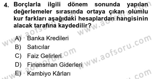 Envanter ve Bilanço Dersi 2024 - 2025 Yılı (Final) Dönem Sonu Sınav Soruları 4. Soru