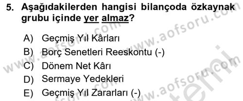 Envanter ve Bilanço Dersi 2024 - 2025 Yılı (Final) Dönem Sonu Sınav Soruları 5. Soru