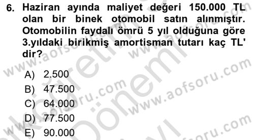 Envanter ve Bilanço Dersi 2024 - 2025 Yılı (Final) Dönem Sonu Sınav Soruları 6. Soru