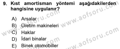 Envanter ve Bilanço Dersi 2024 - 2025 Yılı (Final) Dönem Sonu Sınav Soruları 9. Soru
