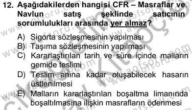 Dış Ticaret İşlemlerinin Muhasebeleştirilmesi Dersi 2012 - 2013 Yılı (Vize) Ara Sınav Soruları 12. Soru