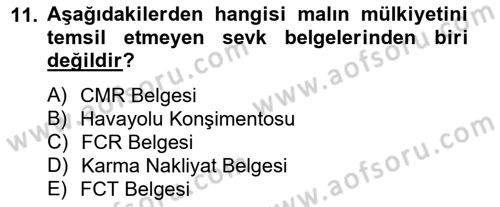 Dış Ticaret İşlemlerinin Muhasebeleştirilmesi Dersi 2013 - 2014 Yılı (Vize) Ara Sınav Soruları 11. Soru