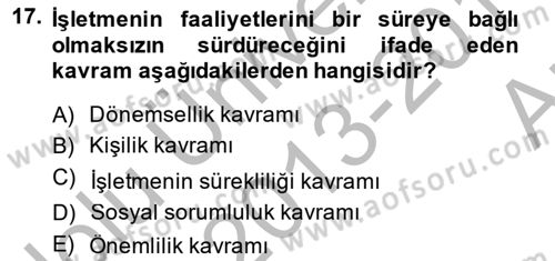 Dış Ticaret İşlemlerinin Muhasebeleştirilmesi Dersi 2013 - 2014 Yılı (Vize) Ara Sınav Soruları 17. Soru
