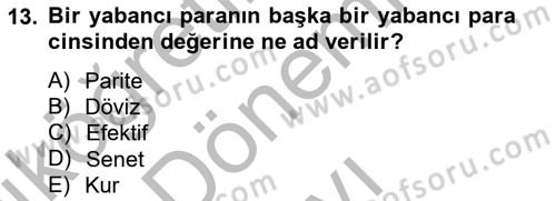 Dış Ticaret İşlemlerinin Muhasebeleştirilmesi Dersi 2013 - 2014 Yılı (Final) Dönem Sonu Sınav Soruları 13. Soru