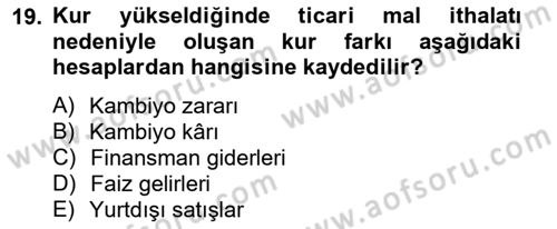 Dış Ticaret İşlemlerinin Muhasebeleştirilmesi Dersi 2013 - 2014 Yılı (Final) Dönem Sonu Sınav Soruları 19. Soru