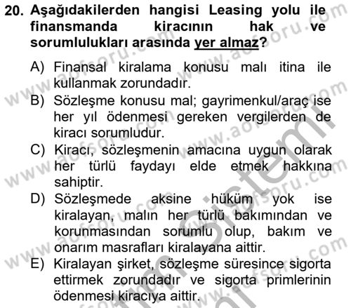 Dış Ticaret İşlemlerinin Muhasebeleştirilmesi Dersi 2013 - 2014 Yılı (Final) Dönem Sonu Sınav Soruları 20. Soru