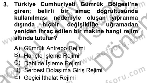 Dış Ticaret İşlemlerinin Muhasebeleştirilmesi Dersi 2013 - 2014 Yılı (Final) Dönem Sonu Sınav Soruları 3. Soru
