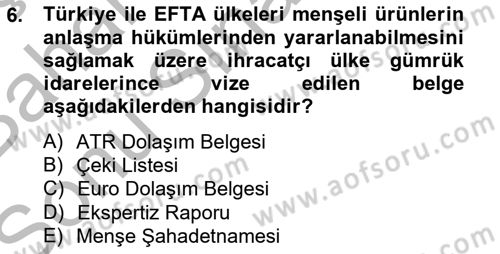 Dış Ticaret İşlemlerinin Muhasebeleştirilmesi Dersi 2013 - 2014 Yılı (Final) Dönem Sonu Sınav Soruları 6. Soru