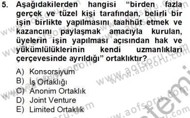 Dış Ticaret İşlemlerinin Muhasebeleştirilmesi Dersi 2013 - 2014 Yılı Tek Ders Sınavı 5. Soru