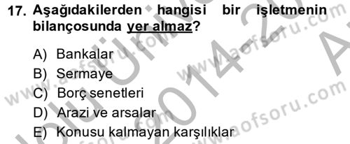 Dış Ticaret İşlemlerinin Muhasebeleştirilmesi Dersi 2014 - 2015 Yılı (Vize) Ara Sınav Soruları 17. Soru