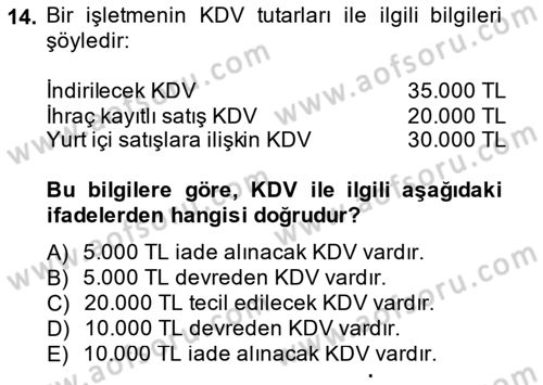 Dış Ticaret İşlemlerinin Muhasebeleştirilmesi Dersi 2014 - 2015 Yılı (Final) Dönem Sonu Sınav Soruları 14. Soru