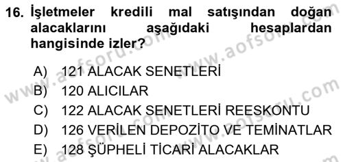 Dış Ticaret İşlemlerinin Muhasebeleştirilmesi Dersi 2015 - 2016 Yılı (Vize) Ara Sınav Soruları 16. Soru